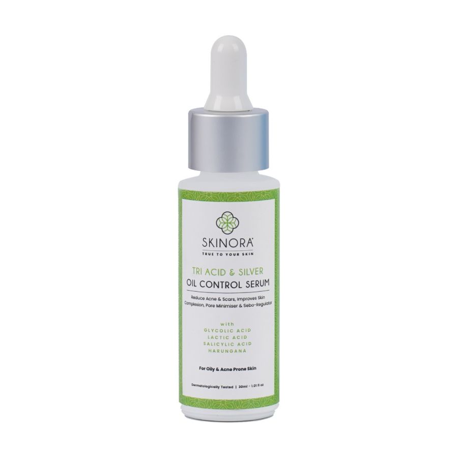 Skinora Tri Acid & Silver Oil Control Serum| Reduces Acne & Scars| Minimizes Pores & Regulates Sebum| For Oily & Acne-Prone Skin