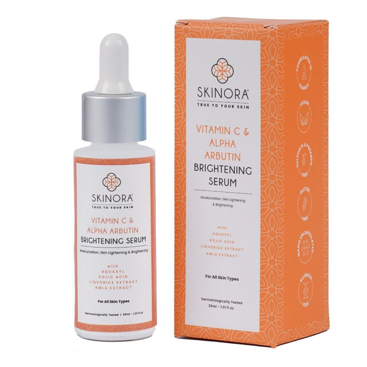Skinora Vitamin C & Alpha Arbutin Brightening Serum| Moisturization and Skin Brightening| For All Skin Types
