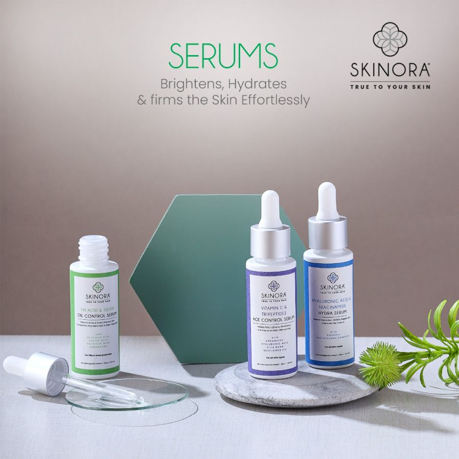 Skinora Tri Acid & Silver Oil Control Serum| Reduces Acne & Scars| Minimizes Pores & Regulates Sebum| For Oily & Acne-Prone Skin