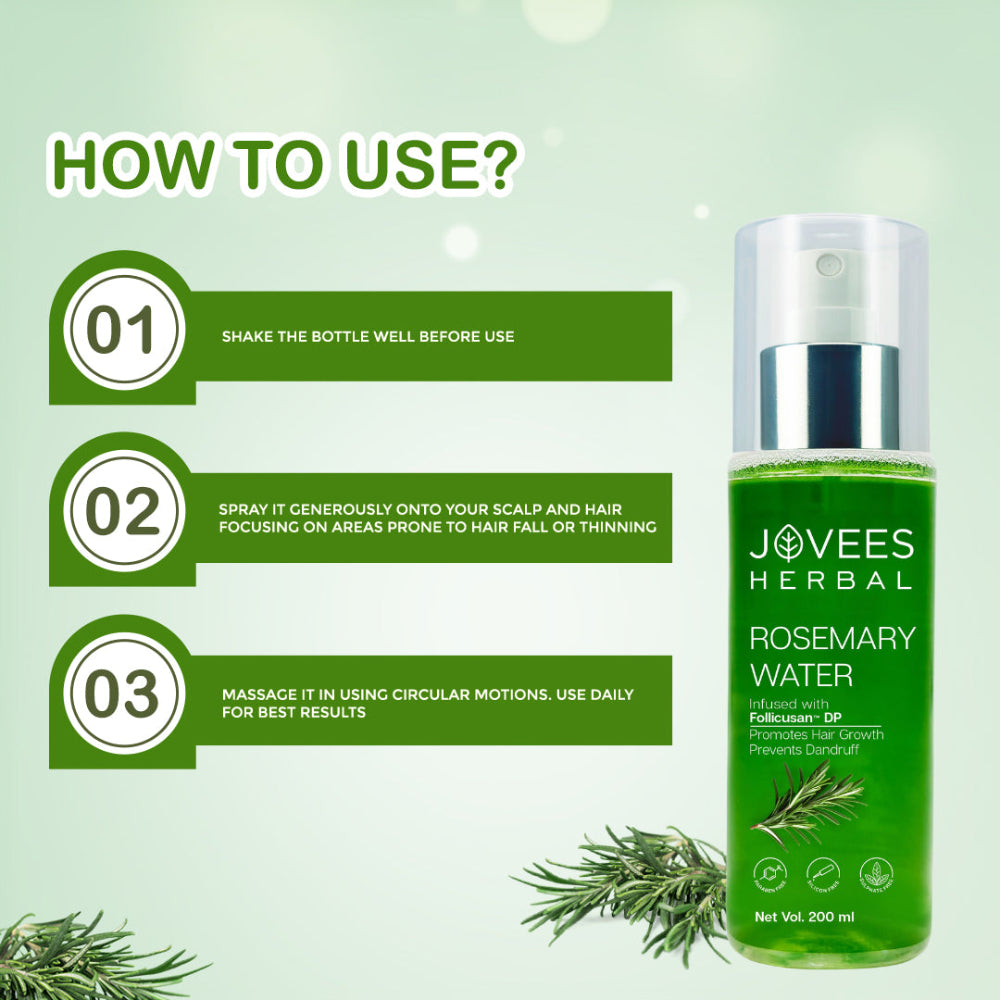 Jovees Rosemary Water Hair Growth Spray | Controls Hair Fall | Increases Hair Density | Fights Dandruff | Lightweight & Non-Greasy | For Men & Women