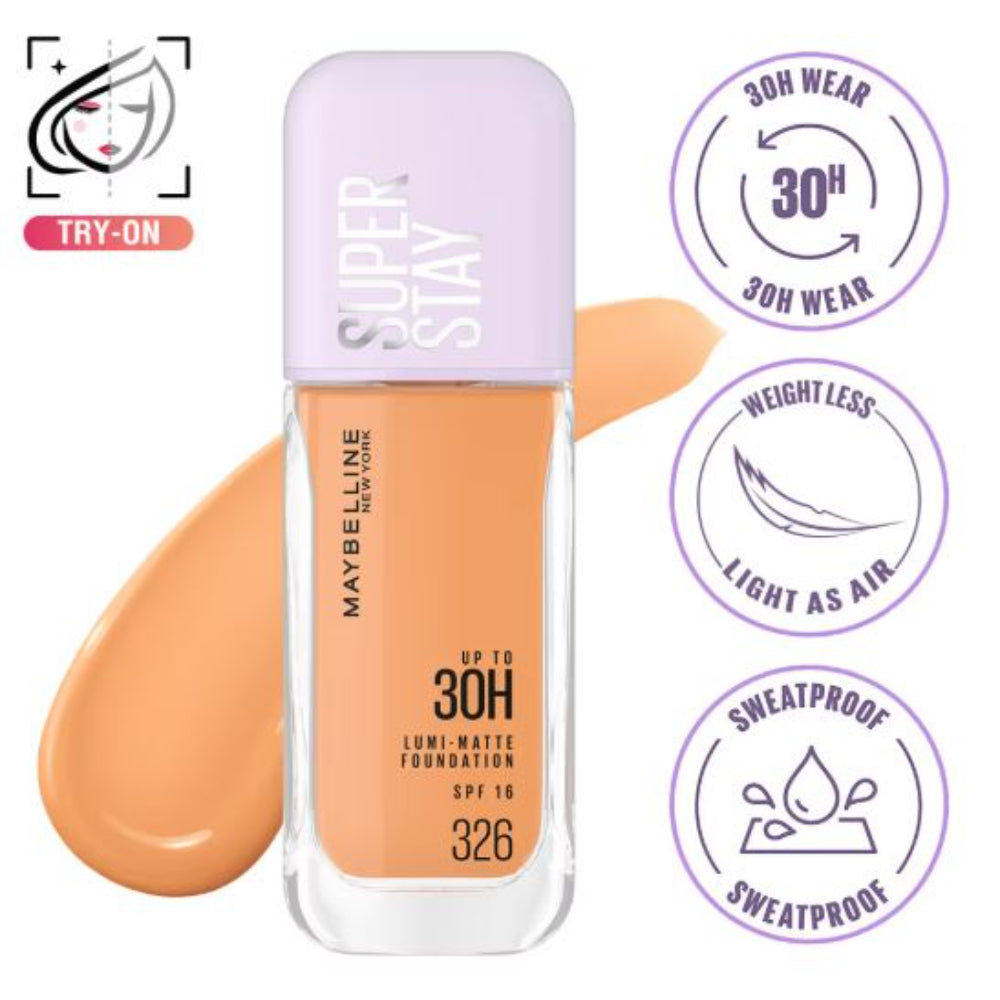 Maybelline New York Super Stay Lumi-Matte Liquid Foundation 30H Wear, Transfer Proof (35 ml)