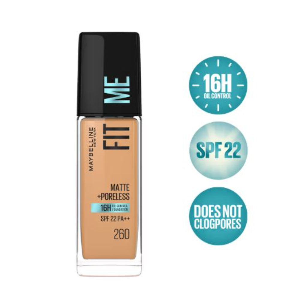 Maybelline New York Fit Me Matte+Poreless 16H Oil Control Foundation With SPF 22 PA++ (30ml)