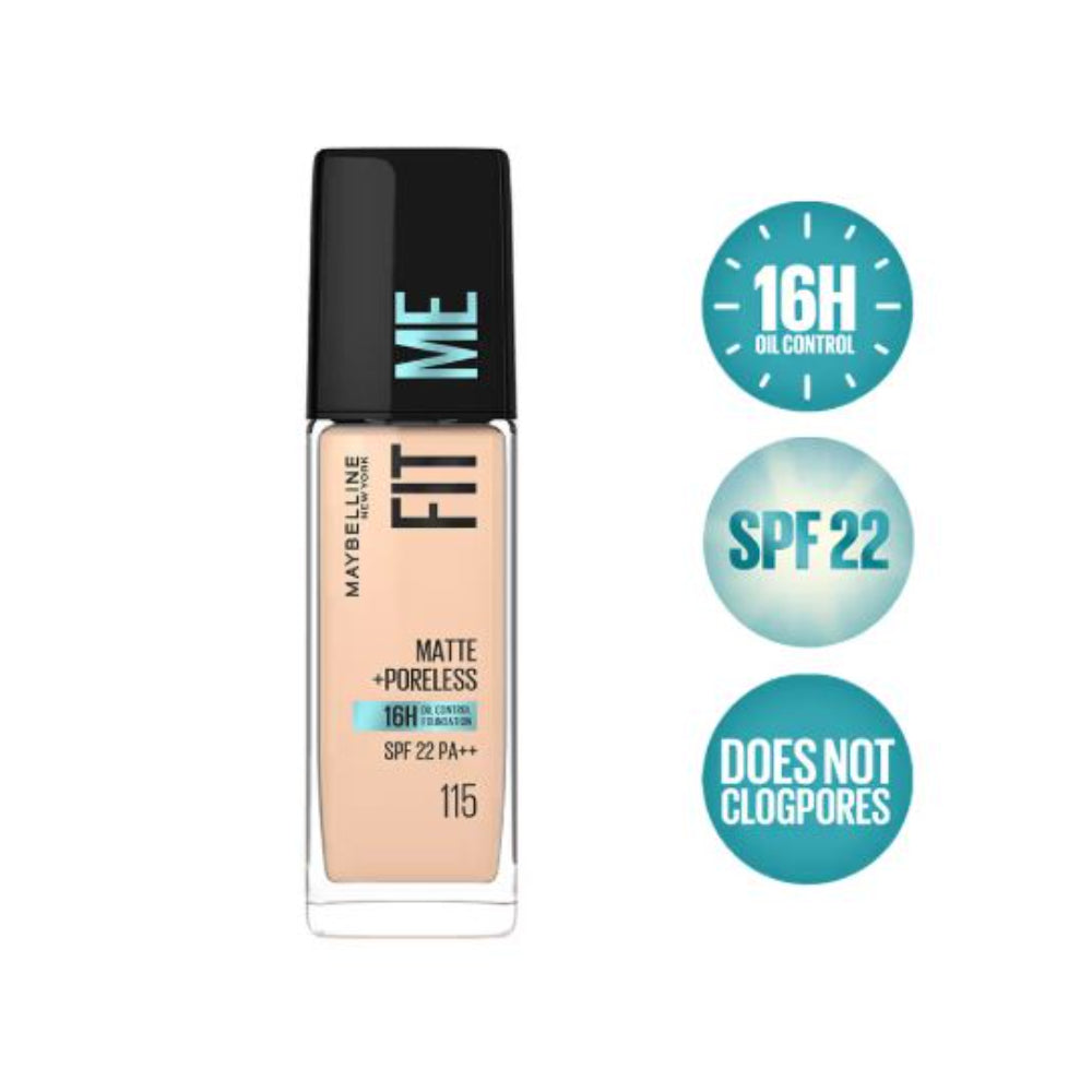 Maybelline New York Fit Me Matte+Poreless 16H Oil Control Foundation With SPF 22 PA++ (30ml)
