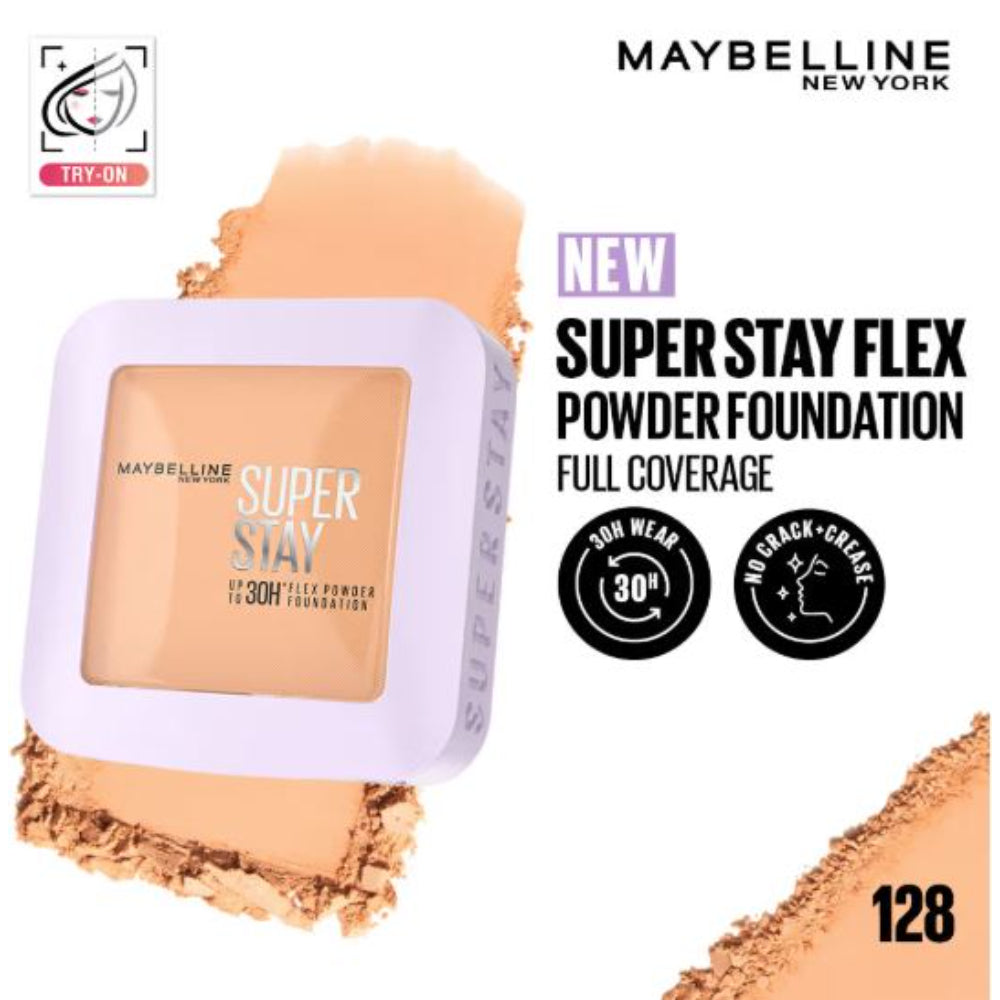 Maybelline New York Super Stay Flex Powder Foundation Compact-30H Full Cover-for Oily Skin (9g)