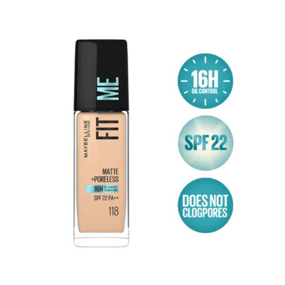 Maybelline New York Fit Me Matte+Poreless 16H Oil Control Foundation With SPF 22 PA++ (30ml)
