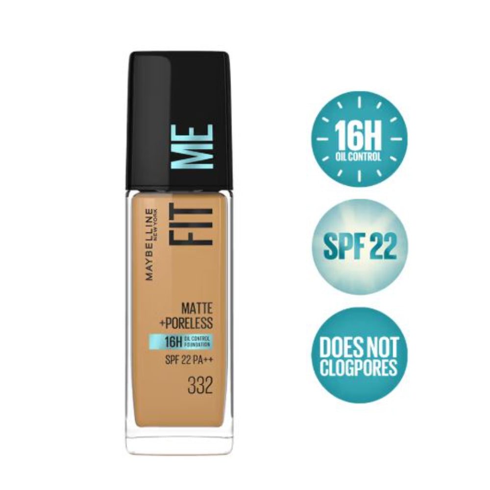 Maybelline New York Fit Me Matte+Poreless 16H Oil Control Foundation With SPF 22 PA++ (30ml)