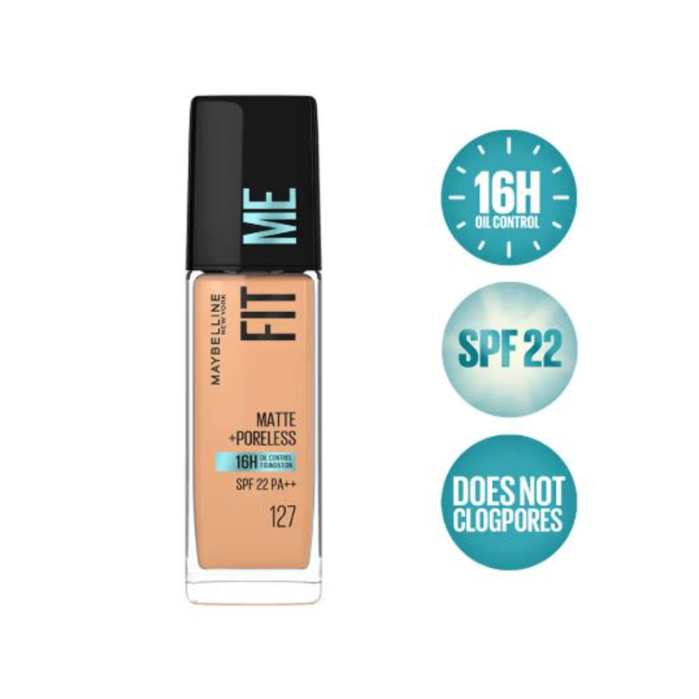 Maybelline New York Fit Me Matte+Poreless 16H Oil Control Foundation With SPF 22 PA++ (30ml)