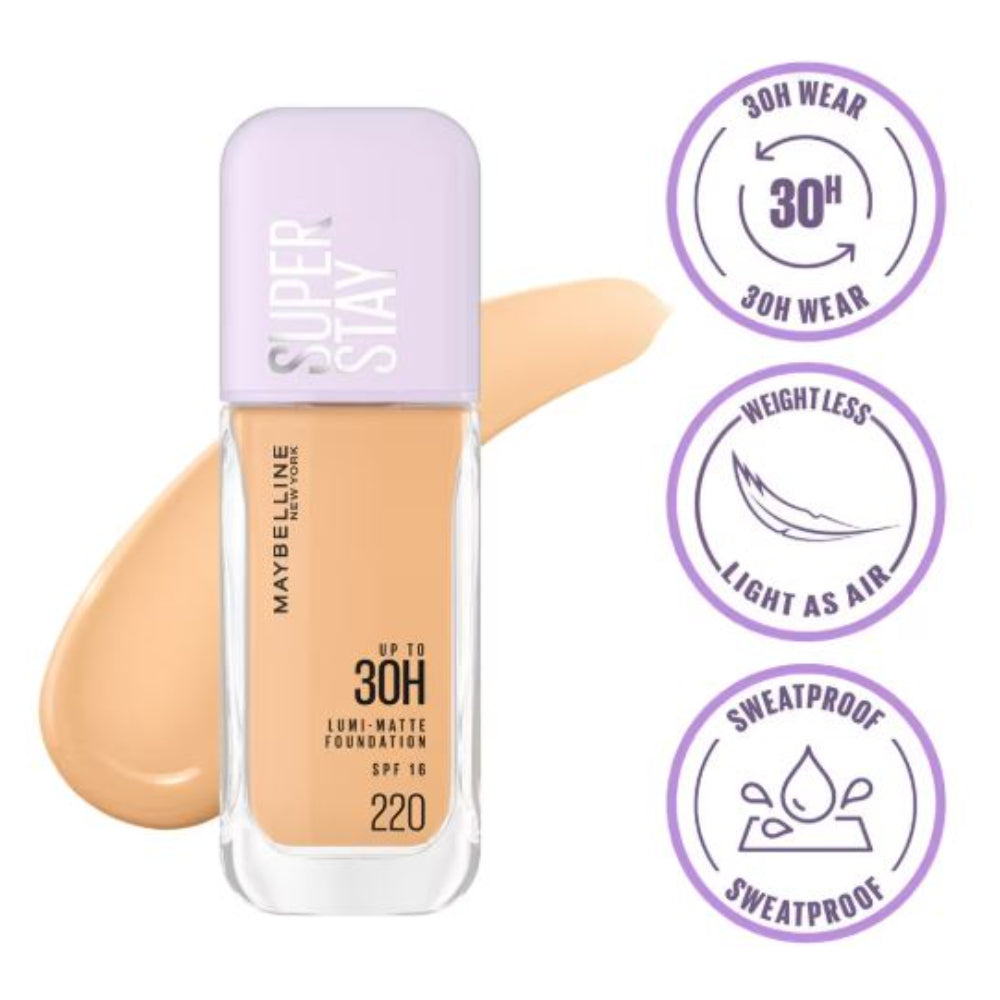 Maybelline New York Super Stay Lumi-Matte Liquid Foundation 30H Wear, Transfer Proof (35 ml)