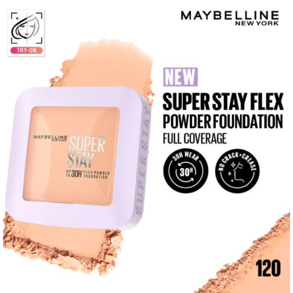 Maybelline New York Super Stay Flex Powder Foundation Compact-30H Full Cover-for Oily Skin (9g)