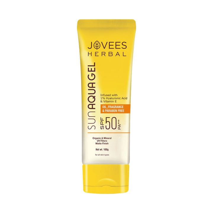 Jovees Sun Aqua Gel SPF 50 PA+++ | Lightweight, Gel Texture | 1% Hyaluronic Acid | Non-Greasy, No White Cast | Perfect for Oily & Combination Skin