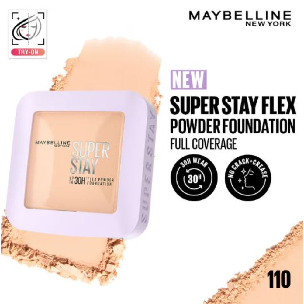 Maybelline New York Super Stay Flex Powder Foundation Compact-30H Full Cover-for Oily Skin (9g)