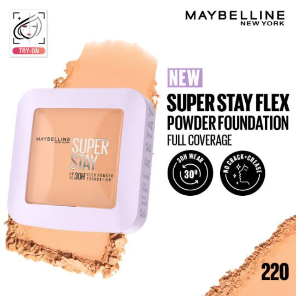 Maybelline New York Super Stay Flex Powder Foundation Compact-30H Full Cover-for Oily Skin (9g)