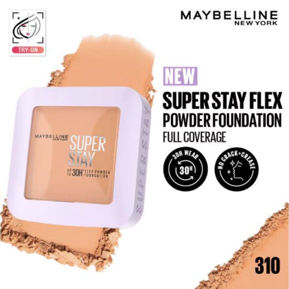 Maybelline New York Super Stay Flex Powder Foundation Compact-30H Full Cover-for Oily Skin (9g)