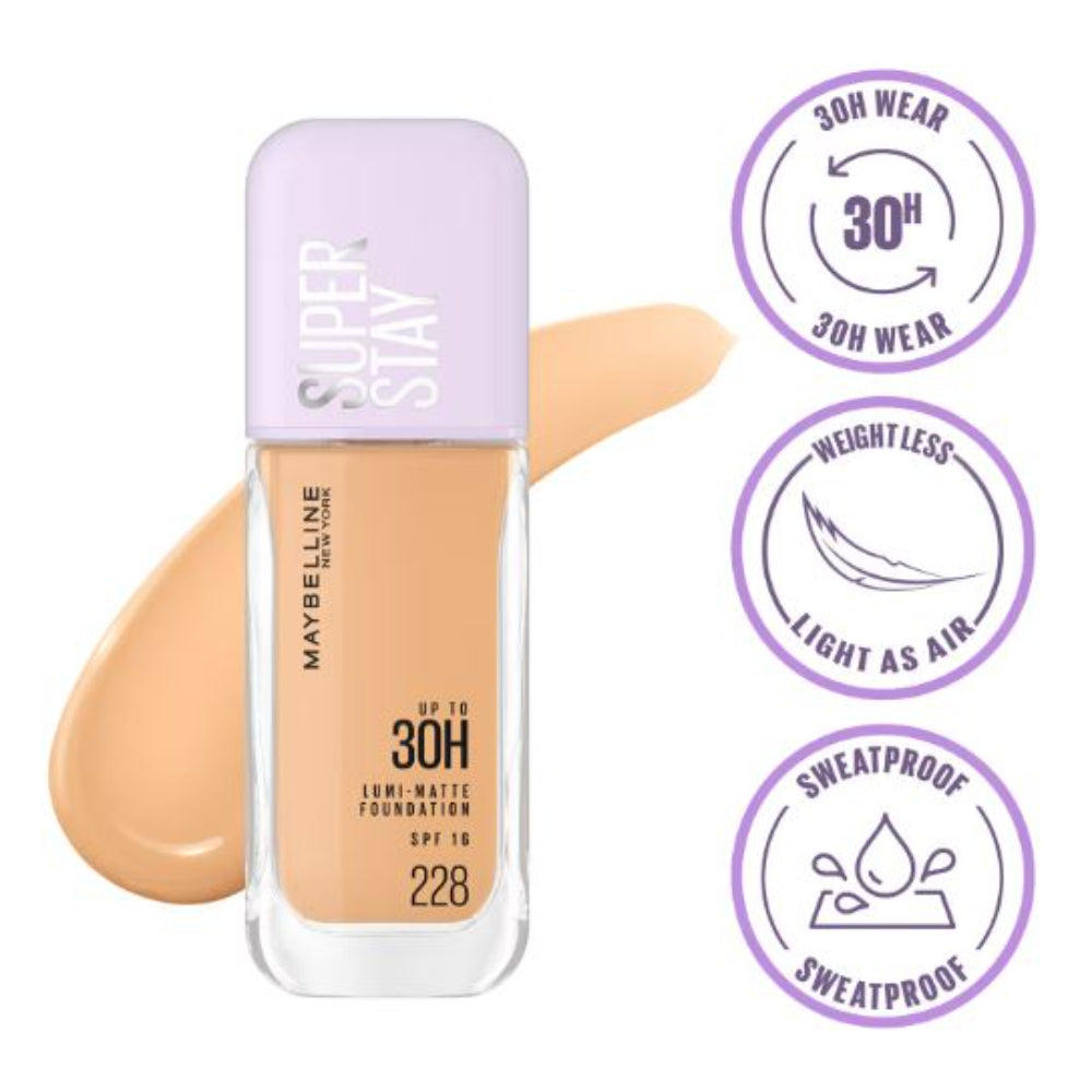 Maybelline New York Super Stay Lumi-Matte Liquid Foundation 30H Wear, Transfer Proof (35 ml)