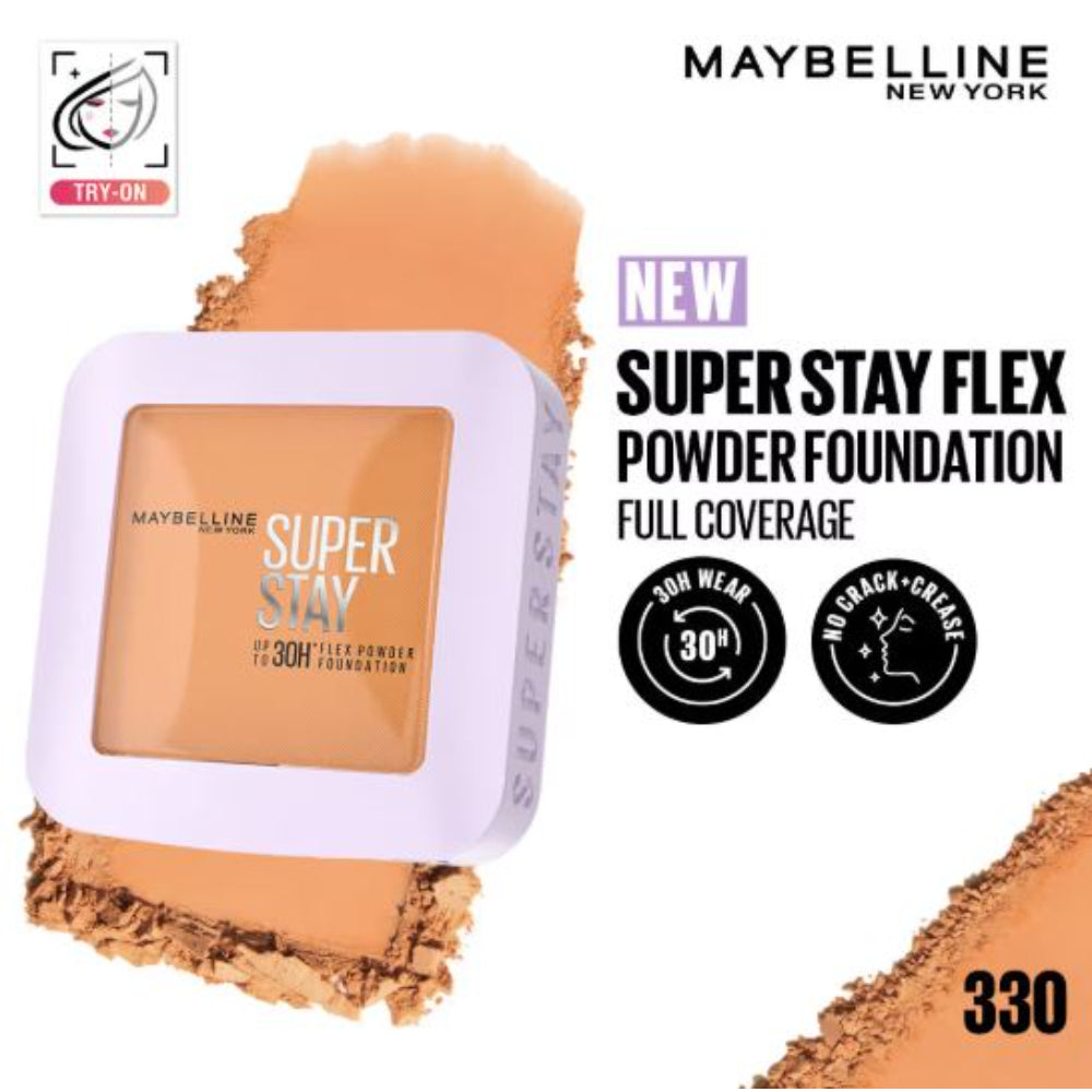 Maybelline New York Super Stay Flex Powder Foundation Compact-30H Full Cover-for Oily Skin (9g)