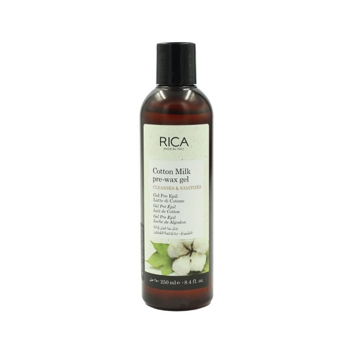 Rica Cotton Milk Pre Wax Gel Cleansing Waxing Hair Cleaning with Naural Extracts for Hydration & Softening Skin - 250ml