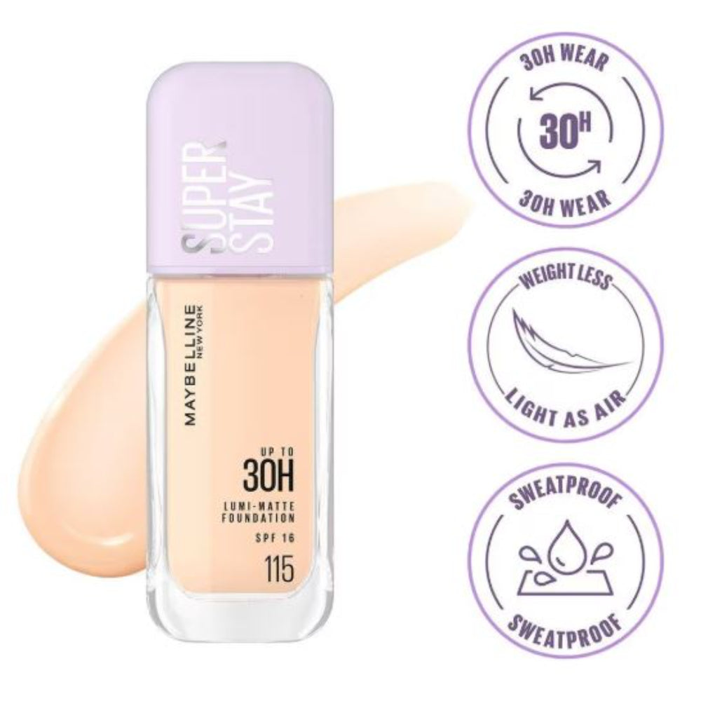 Maybelline New York Super Stay Lumi-Matte Liquid Foundation 30H Wear, Transfer Proof (35 ml)
