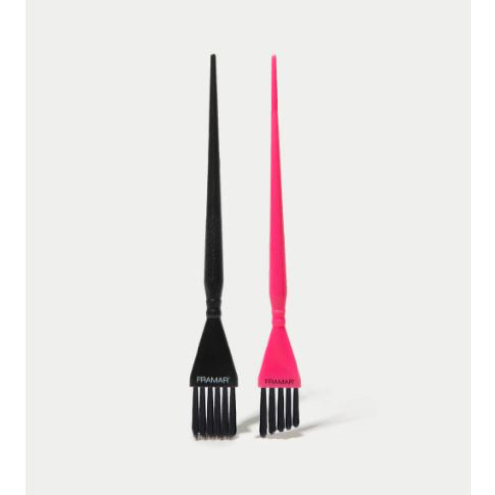 Framar - Detail Brush Set - 2 Pack black and pink - one straight, one angled
