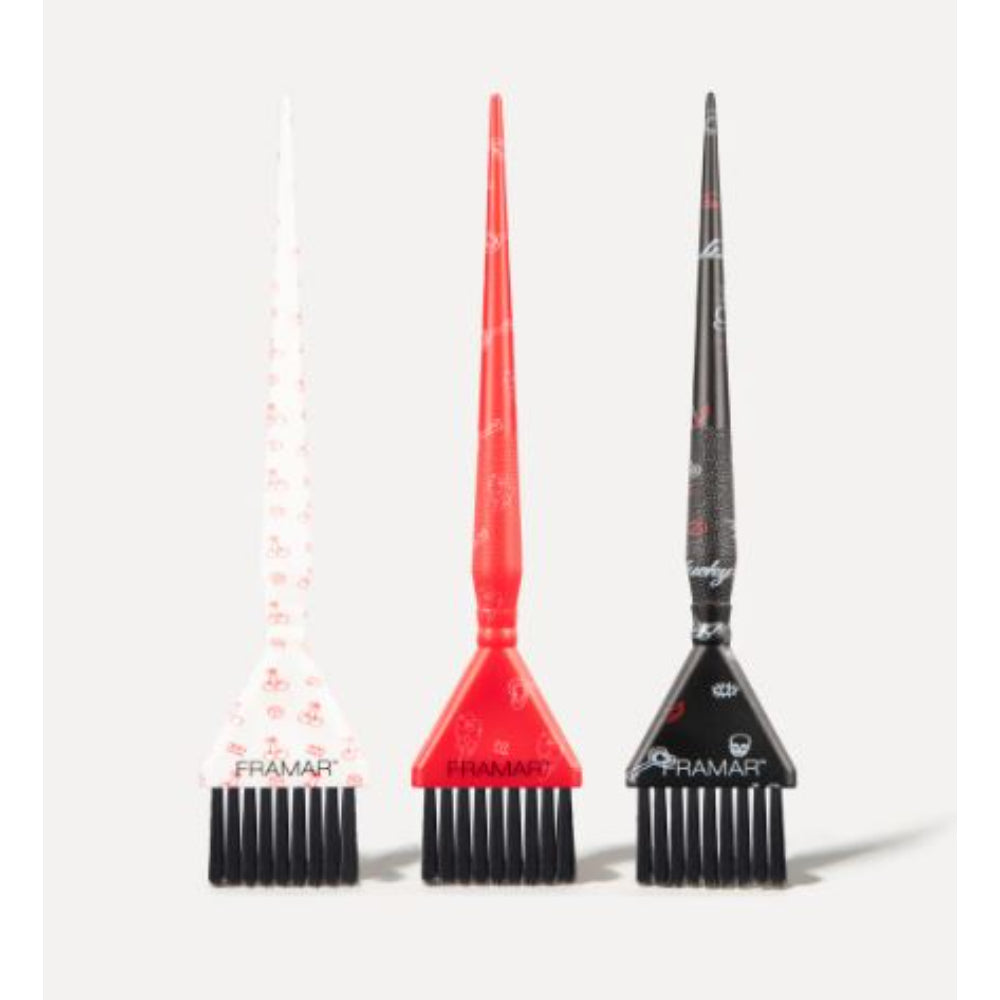 Framar - Get Lucky - Triple Threat Set of 3 color brushes - black, red & white tattoo patterns