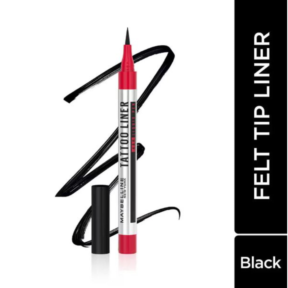 Maybelline New York High Impact Tattoo Pen Liner, Lasts Up To 48H - Black, Water & Smudge-proof (1g)