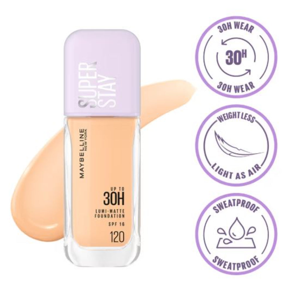 Maybelline New York Super Stay Lumi-Matte Liquid Foundation 30H Wear, Transfer Proof (35 ml)