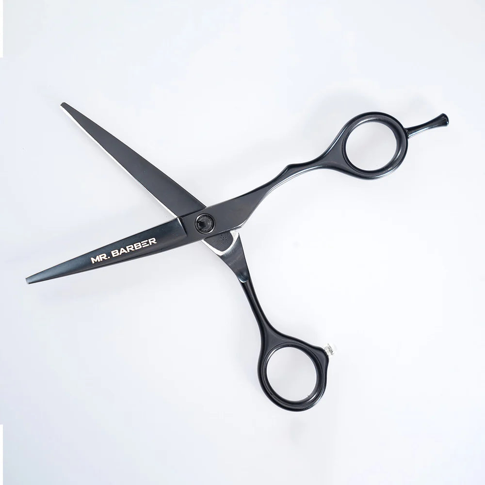 Mr. Barber Classic Black Teflon Scissors 5.5" (14 cm) | Professional Hair Cutting Shears - 1 Piece