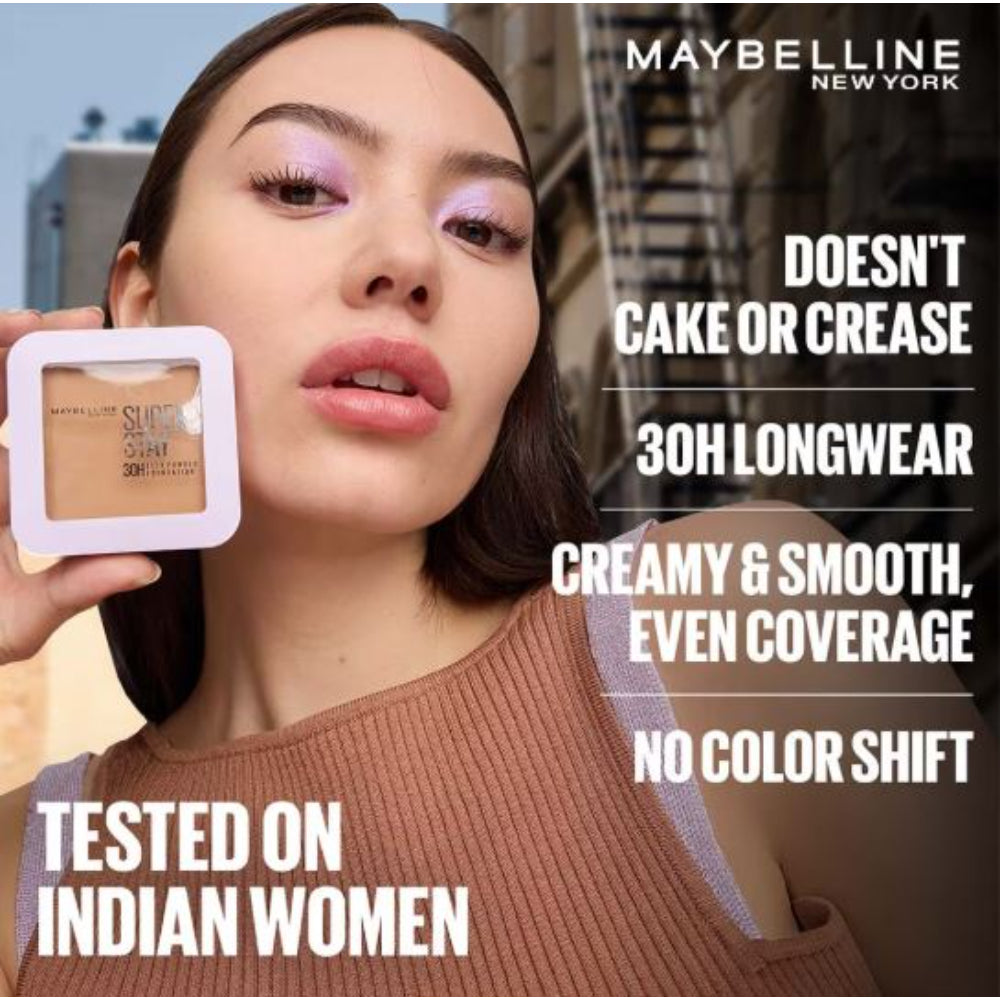 Maybelline New York Super Stay Flex Powder Foundation Compact-30H Full Cover-for Oily Skin (9g)