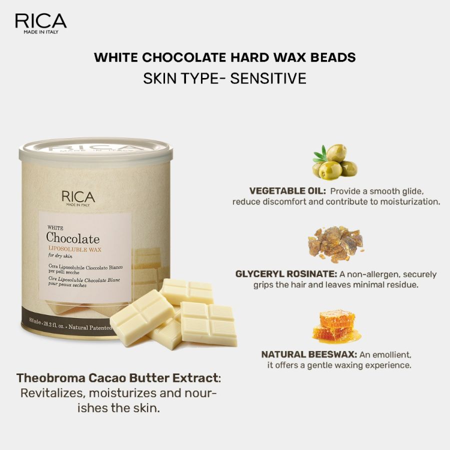 Rica White Chocolate Liposoluble Painless Hair Removal Wax For Men & Women| Quick & Easy Tan Removal Waxing for Dy Skin| 800 ml, Pack of 1