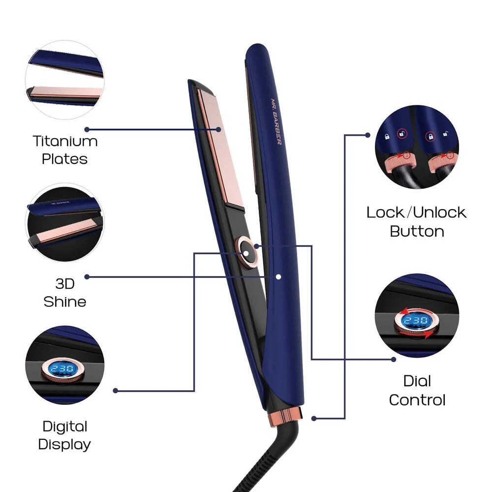 Mr. Barber MB-SRP Supreme Pro Hair Straightener, Styler With 3D Smooth Shine, Temperature Setting, Professional Flat Ion (Blue)