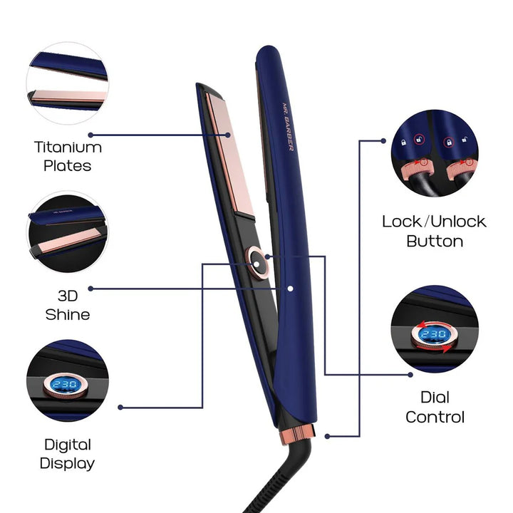 Mr. Barber MB-SRP Supreme Pro Hair Straightener, Styler With 3D Smooth Shine, Temperature Setting, Professional Flat Ion (Blue)