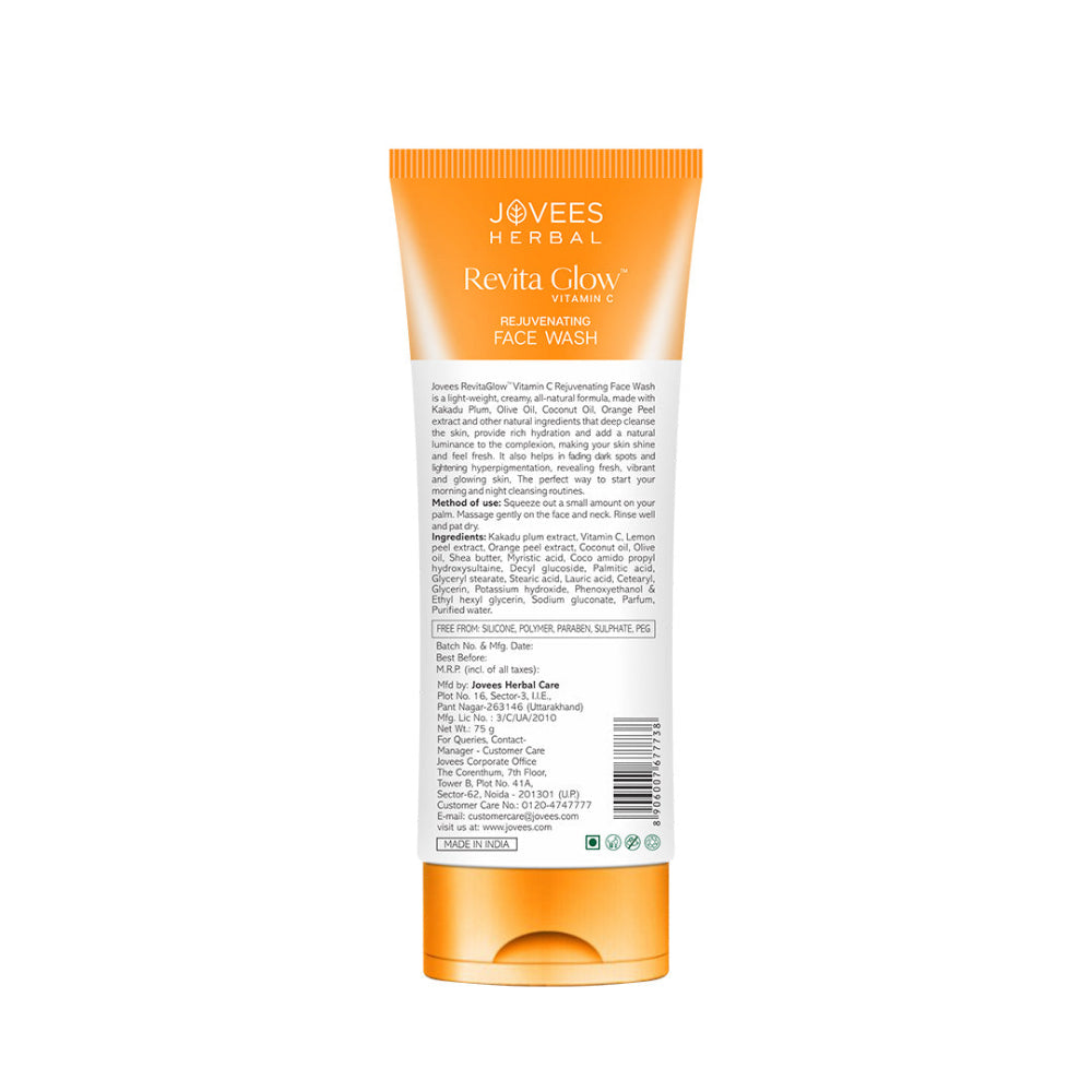 Jovees Revita Glow Vitamin C Face Wash With Olives & Kakadu Plum For Hyperpigmentation And Uneven Skin Tone 75 g