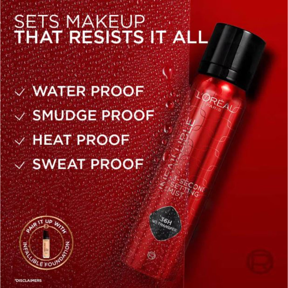 L'Oreal Paris Infallible 3-Second Setting Spray, 36hr Long Lasting Makeup