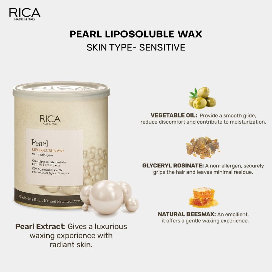 Rica Pearl Liposoluble Painless Hair Removal Wax For Men & Women| Quick & Easy Tan Removal Waxing for All Skin| 800 ml, Pack of 1