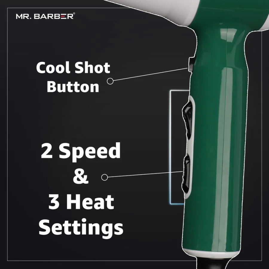 Mr. Barber Air Force 2800 Hair Dryer 2000W | Powerful AC Motor, Fast Drying, Heat Protection, Professional Salon Hair Dryer (MB-AFG)