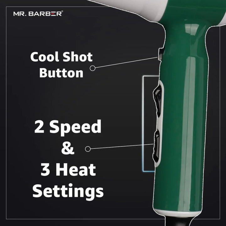 Mr. Barber Air Force 2800 Hair Dryer 2000W | Powerful AC Motor, Fast Drying, Heat Protection, Professional Salon Hair Dryer (MB-AFG)