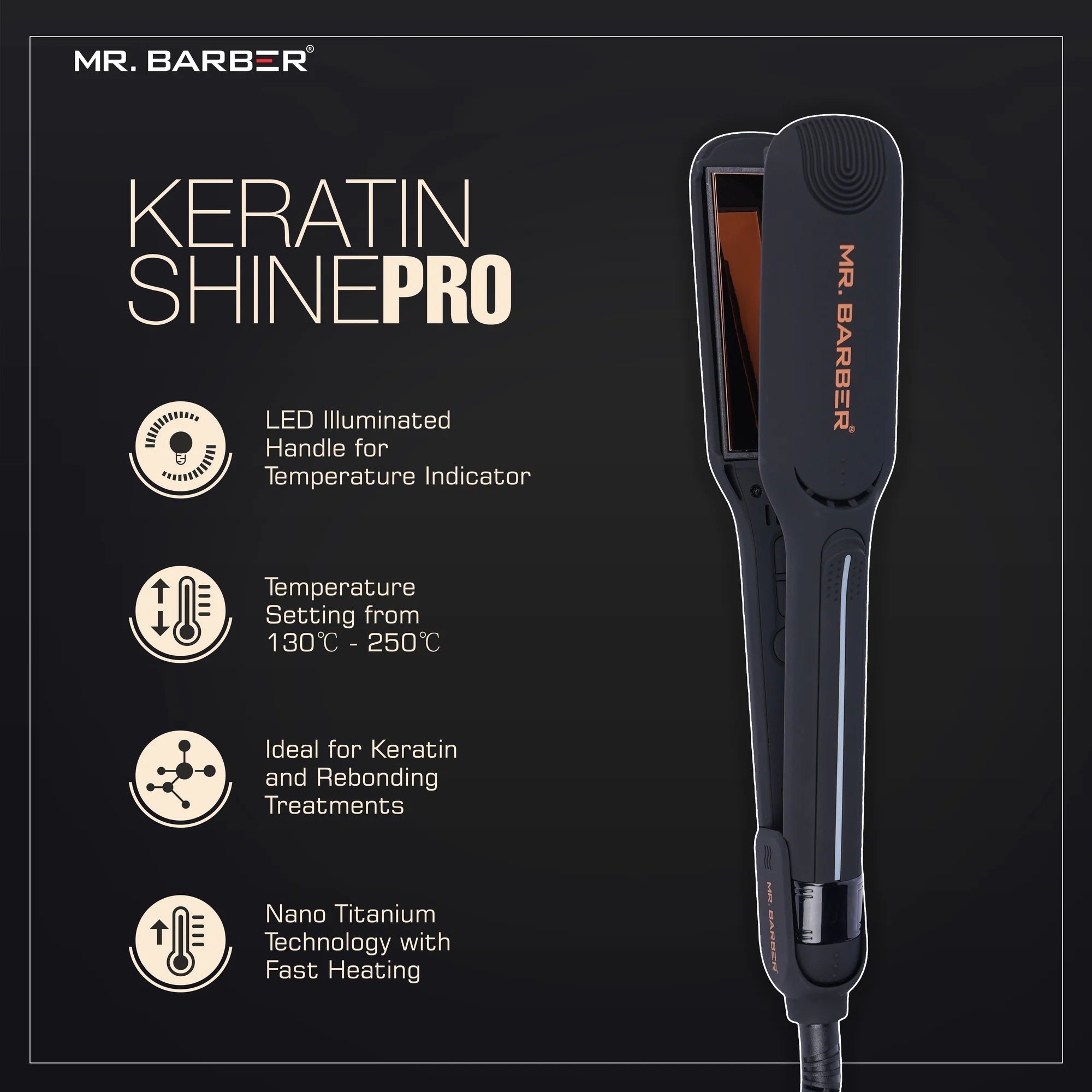 Mr. Barber Keratin Shine Pro Hair Straightener with Advanced Nano Titanium Technology & Fast Heating