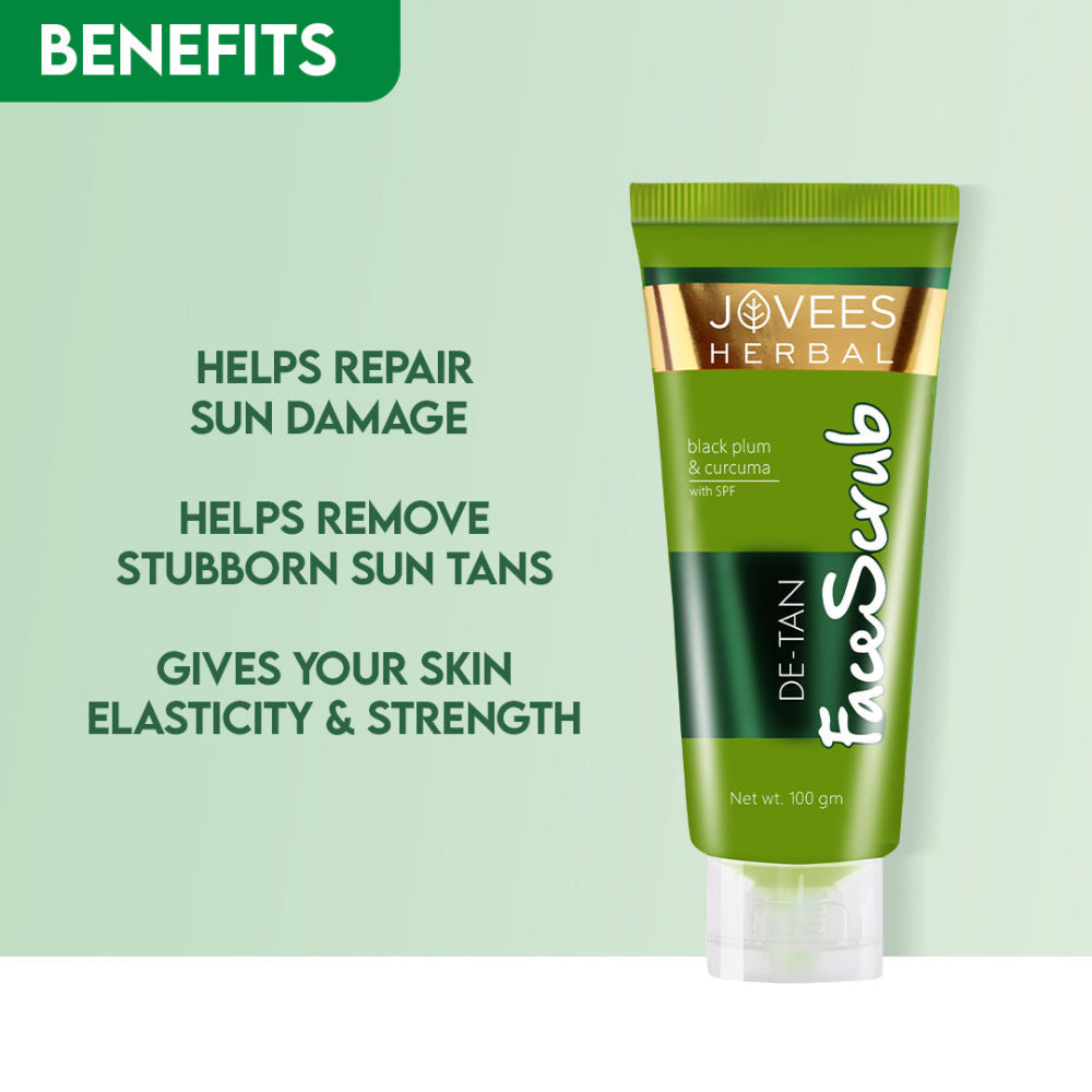 Jovees Detan Face Scrub With SPF | Black Plum, Walnut & Turmeric | All Skin Types