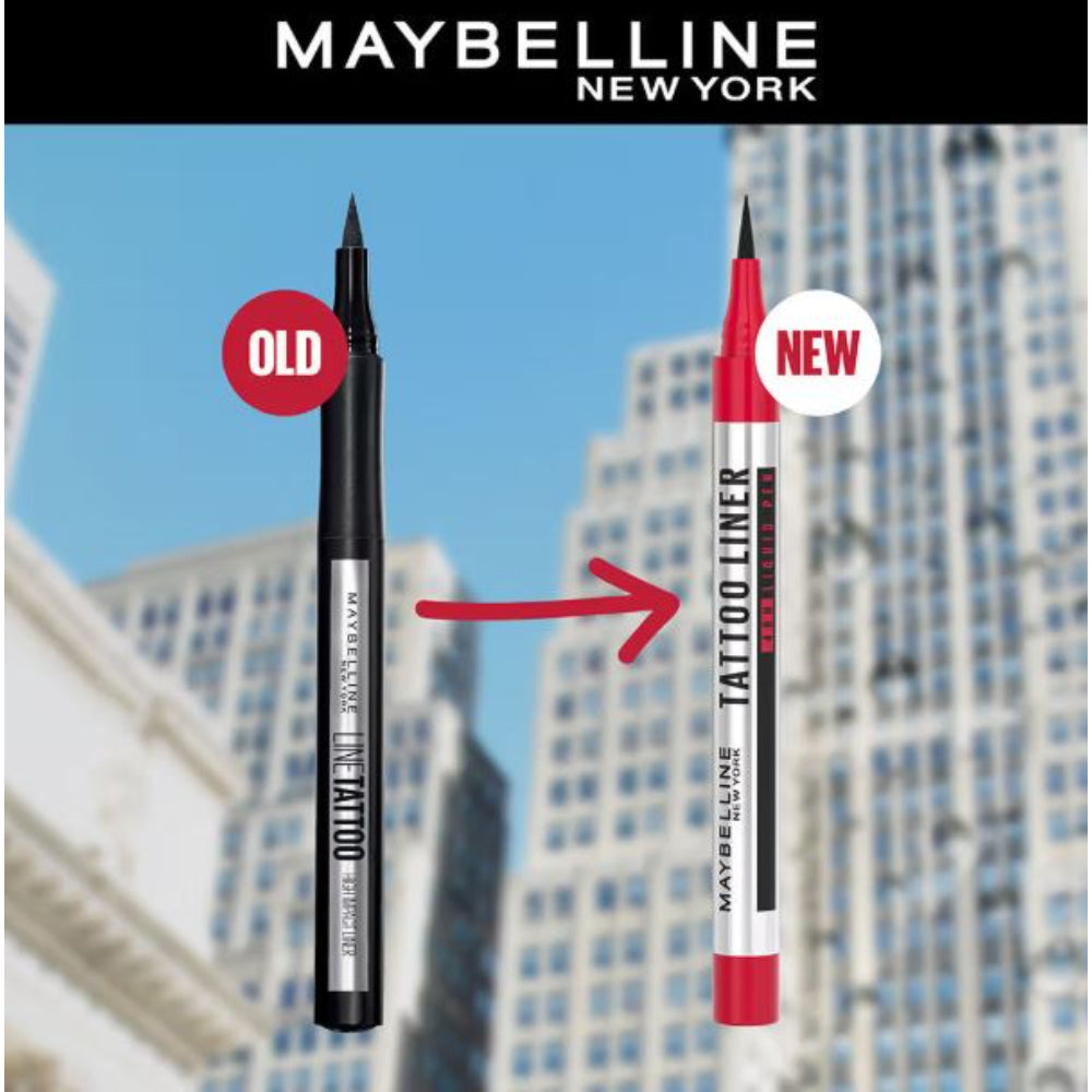 Maybelline New York High Impact Tattoo Pen Liner, Lasts Up To 48H - Black, Water & Smudge-proof (1g)