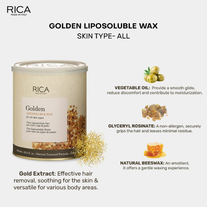 Rica Golden Liposoluble Wax for Men & Women – 800 ml (Pack of 1) | Gentle Hair Removal Wax for Smooth & Radiant Skin, Ideal for All Skin Types