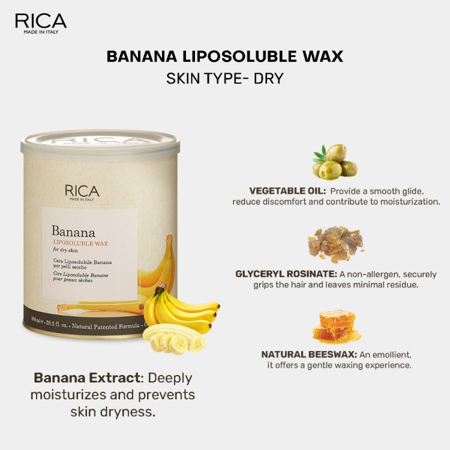 Rica Banana Liposoluble Painless Hair Removal Wax For Men & Women| Quick & Easy Tan Removal Waxing for Dry Skin| 800 ml, Pack of 1