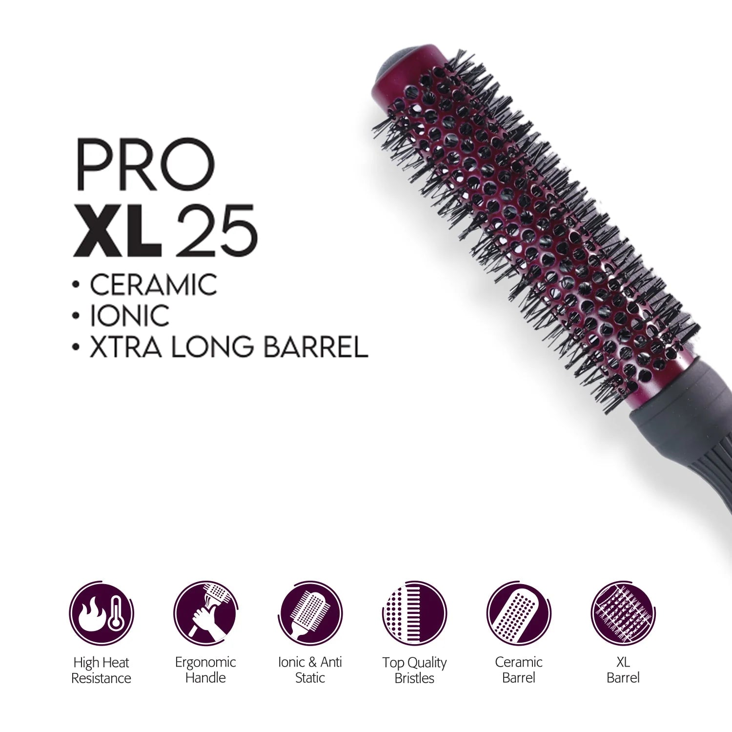 Mr. Barber Pro XL 25 mm Ceramic Thermal Ion Hair Brush Comb For Women & Men MB-XL25 | Salon Quality & Heat Resistant Brush - 1 Piece