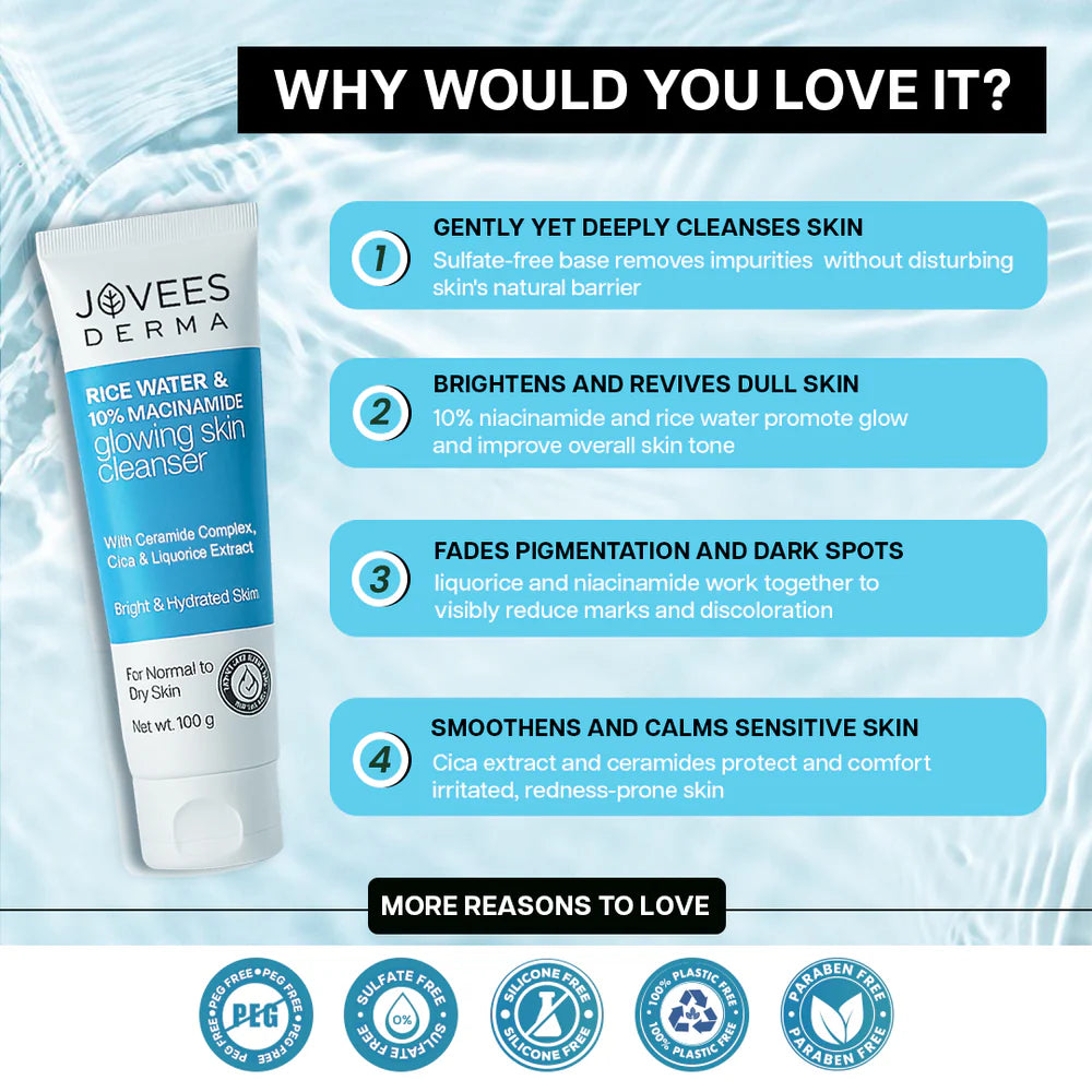 Jovees Derma Rice Water & 10% Niacinamide Glowing Skin Cleanser-100 g