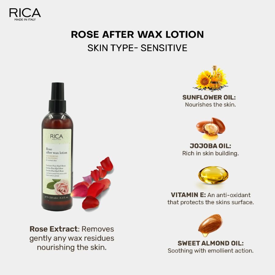 Rica Rose After Wax Lotion – 250 ml | Soothing & Hydrating Post-Wax Skin Care with Natural Rose Extract
