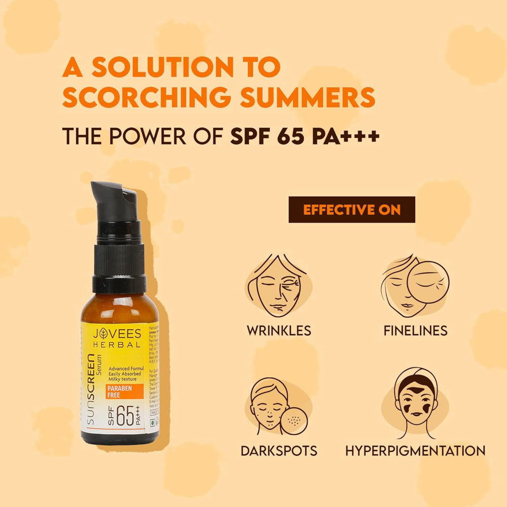 Jovees Sunscreen Face Serum SPF 65 PA+++ | Broad Spectrum Protection 30 ml