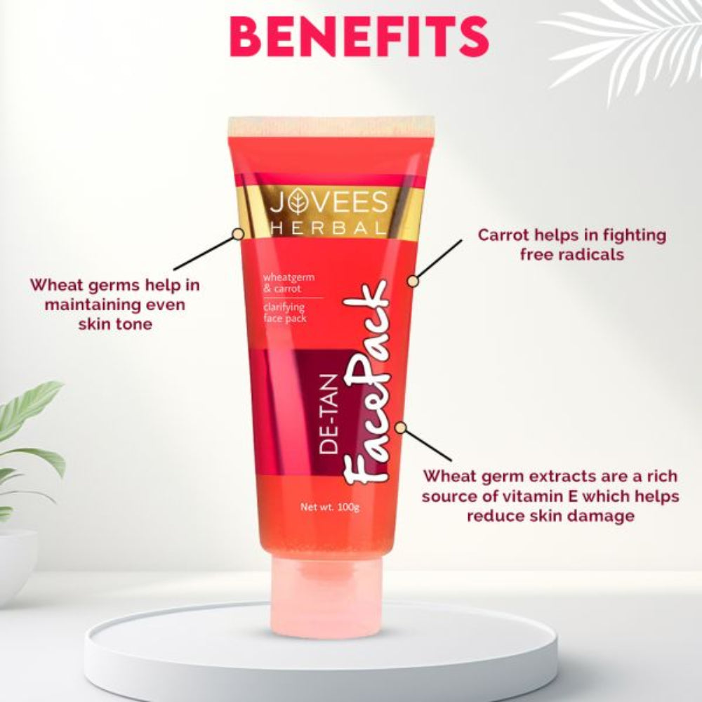 Jovees De-Tan Face Pack With Wheat Germ & Carrot | Revitalizes