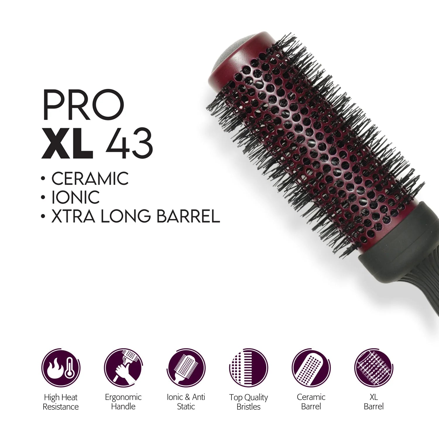 Mr. Barber Pro XL 43 mm Ceramic Thermal Ion Hair Brush Comb For Women & Men MB-XL43 | Anti Frizz & Volumizing Styling Brush - 1 Piece