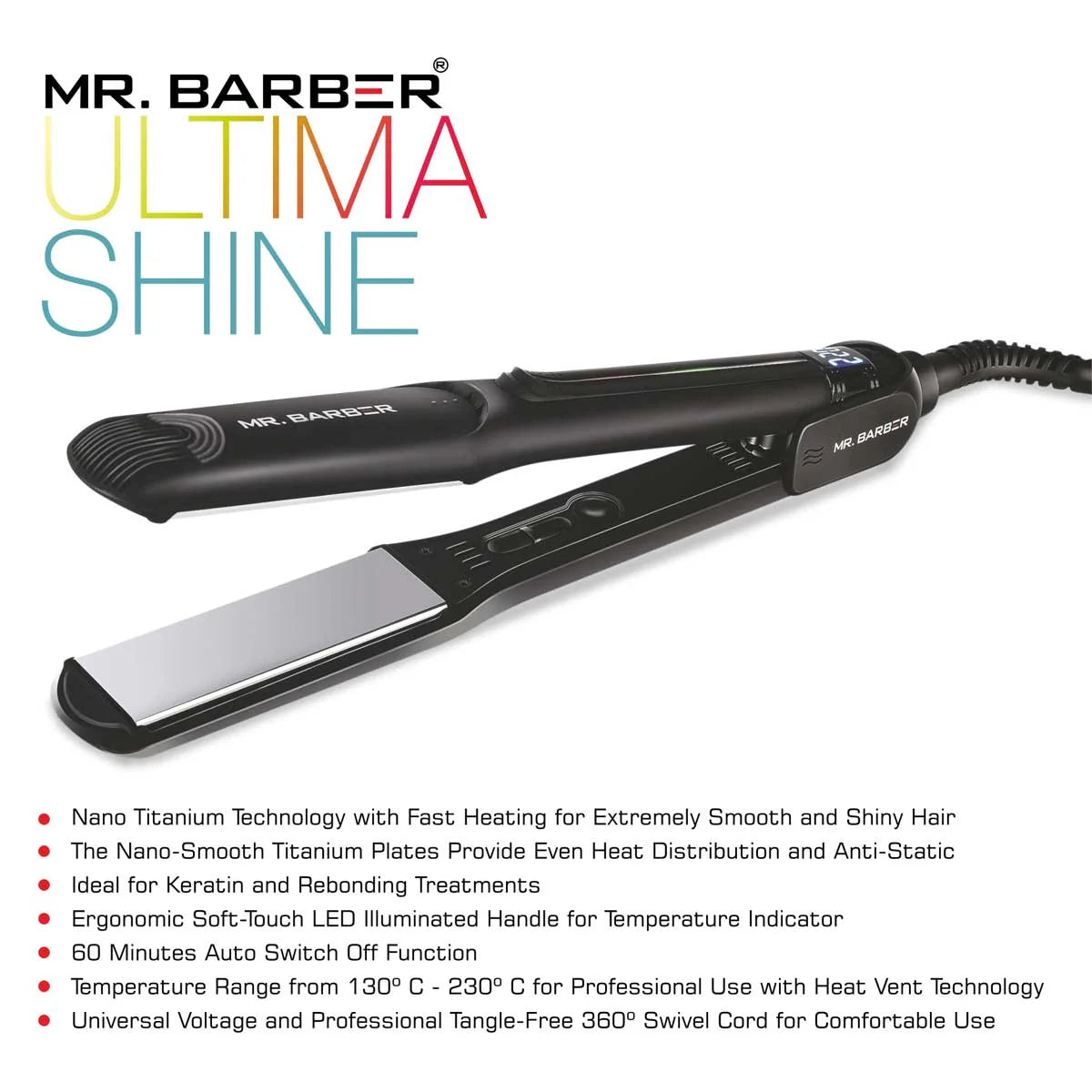 Mr. Barber Ultima Shine Pro Hair Straightener with Advanced Nano Titanium Technology & Fast Heating