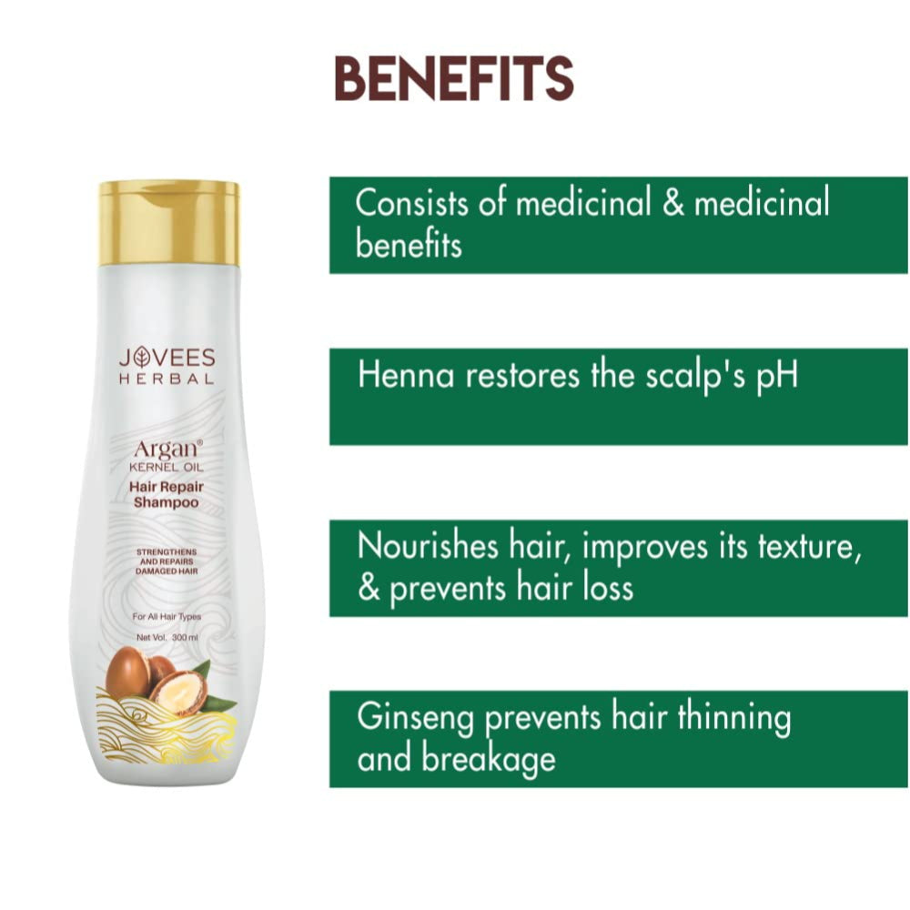 Jovees Argan Kernal Oil Hair Repair Shampoo | Strengthens | Repairs 300 ML