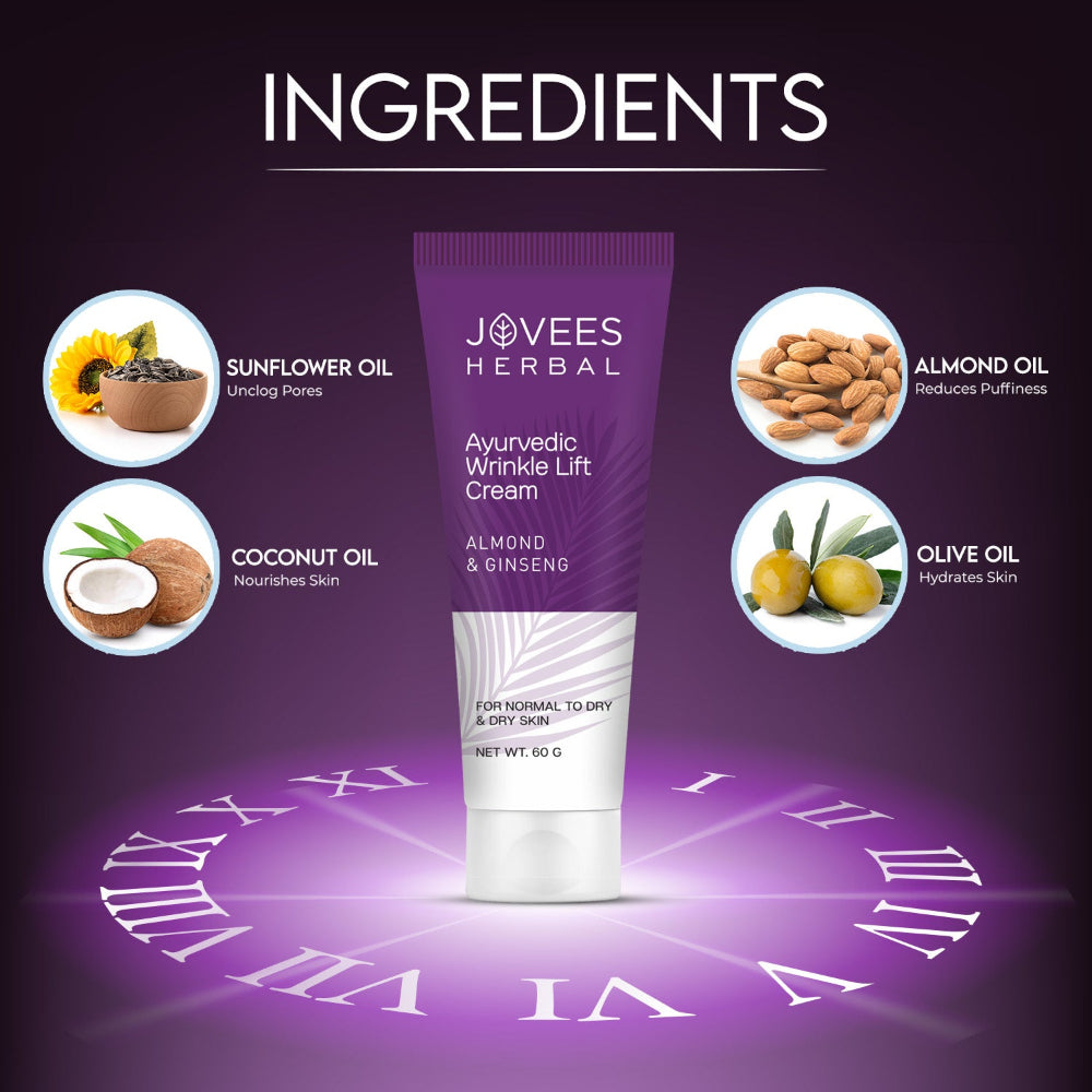 Jovees Ayurvedic Wrinkle Lift Face Cream With Almond & Ginseng | Anti-Wrinkle