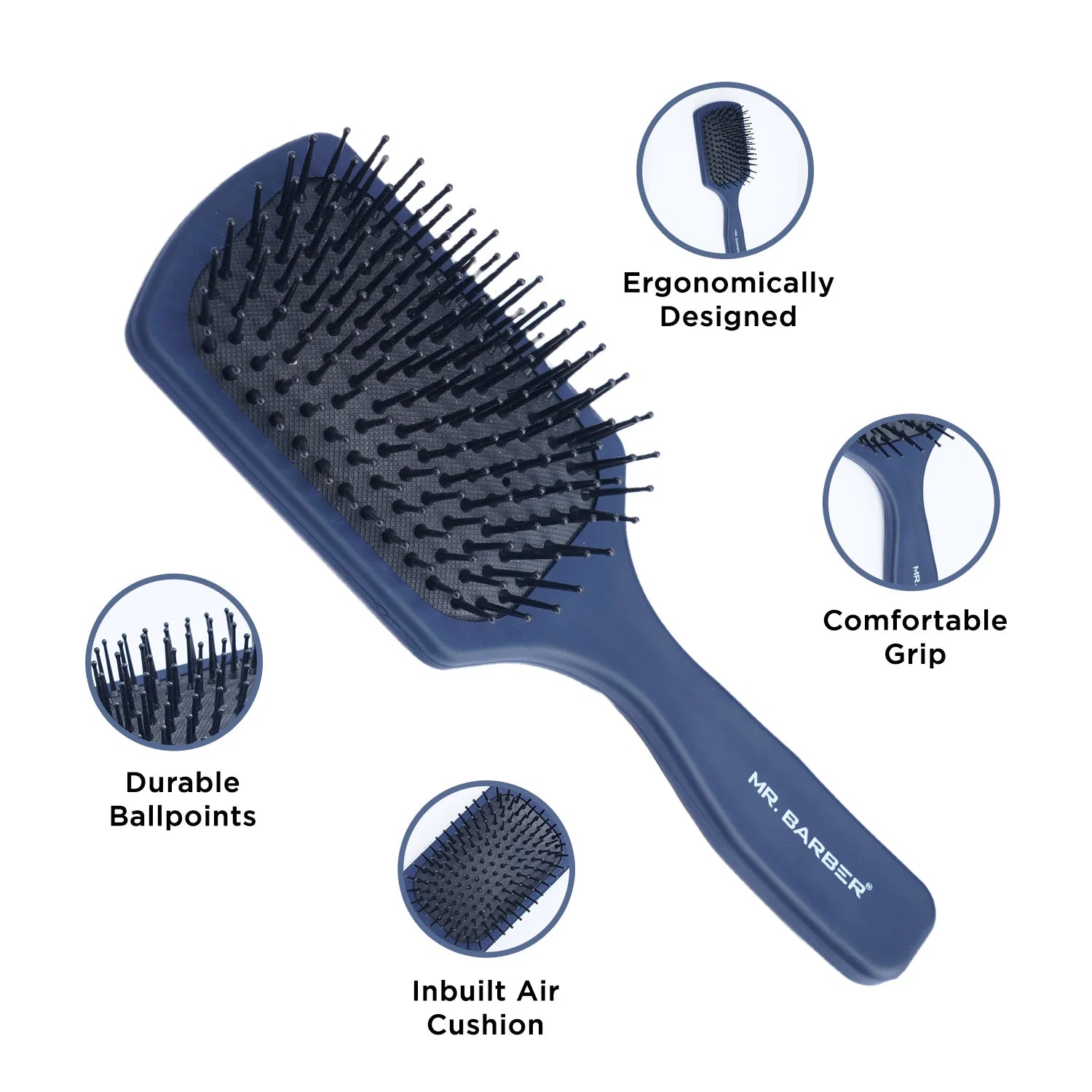 Mr. Barber Flat Mate Small Paddle Brush – Blue | Professional Detangling & Styling Brush for Women, Men & Kids - 1 Piece